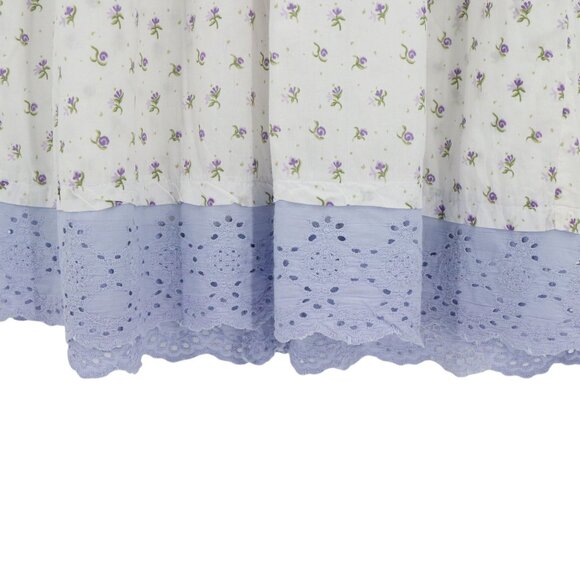 April Cornell Vintage White Purple Floral Cottage Eyelet Hem Nightgown Dress M - Picture 3 of 7